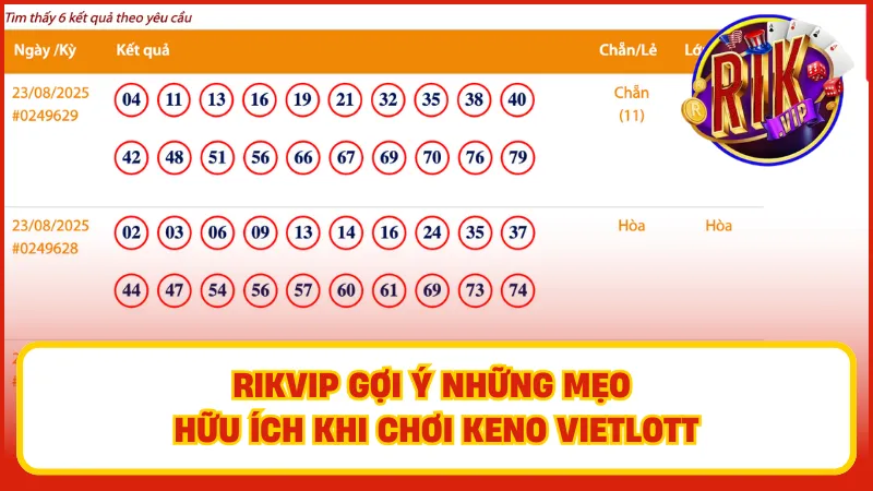 Một số bí kíp có thể giúp bạn thắng lớn khi chơi Vietlott Keno xổ số tự chọn Rikvip